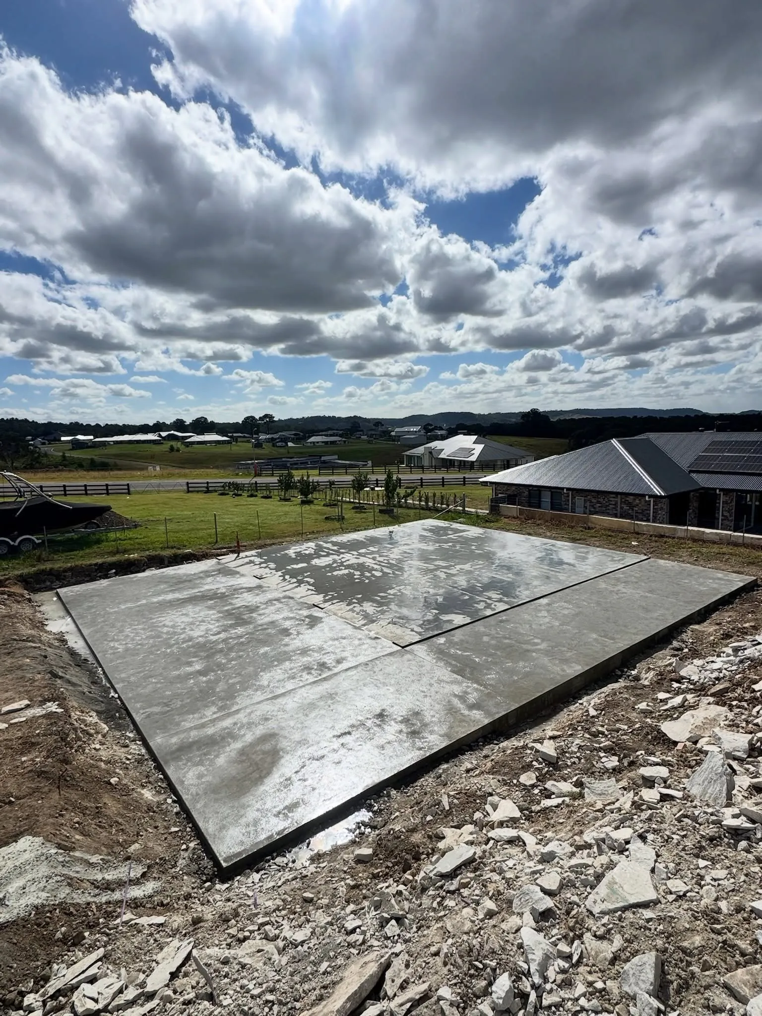 Large finished shed slab on a rural block